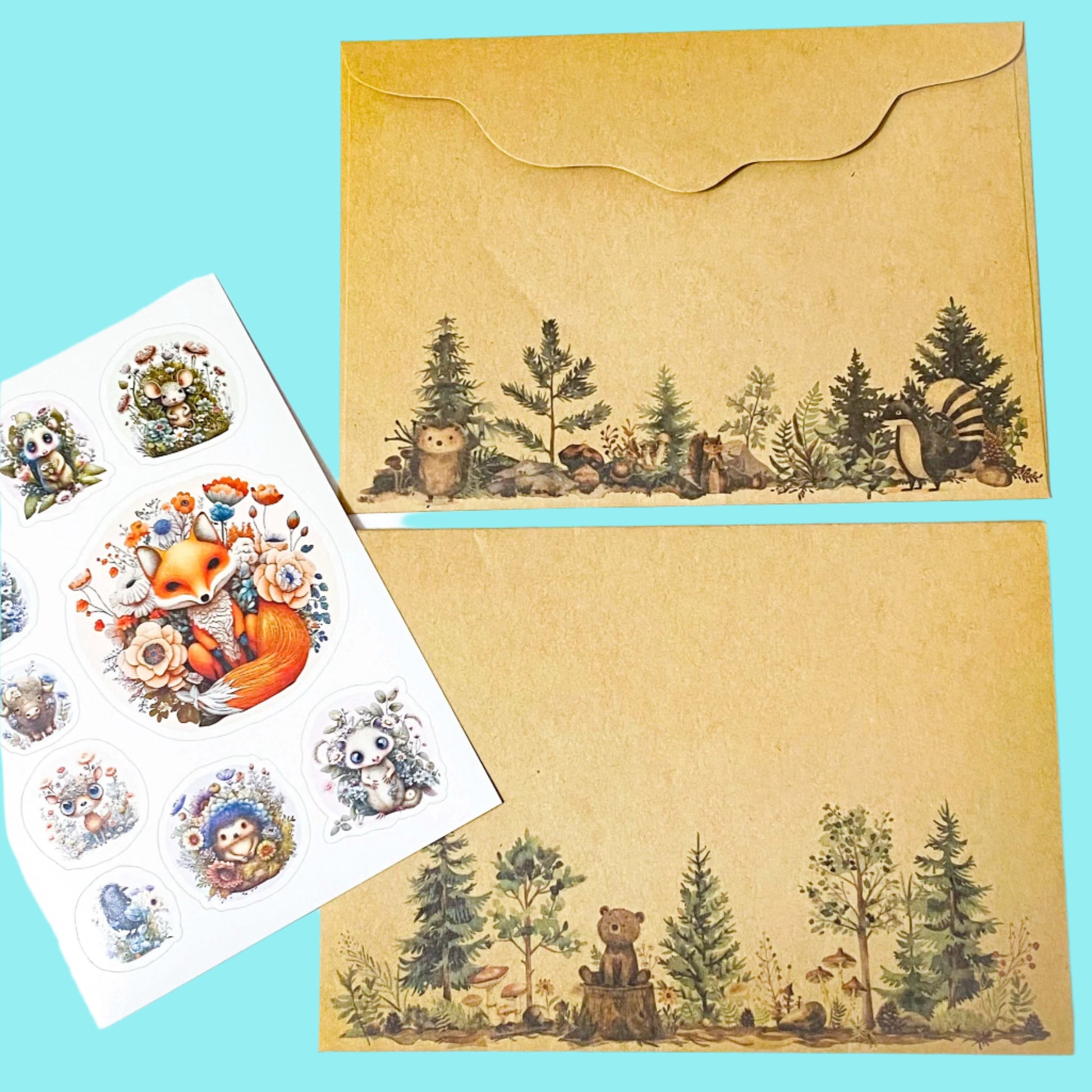 vintage sepia kraft brown envelope large big envelopes for postcards postcard card uk cute kawaii woodland bear tree trees