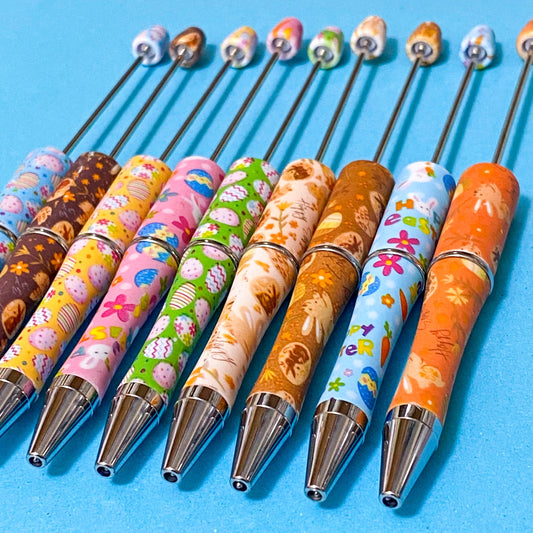 easter spring pen pens blank base bases blanks make your own beaded stationery cute kawaii uk black fine line ballpoint ink pastel colours orange blue pink green brown yellow cream twist up gift gifts shop store