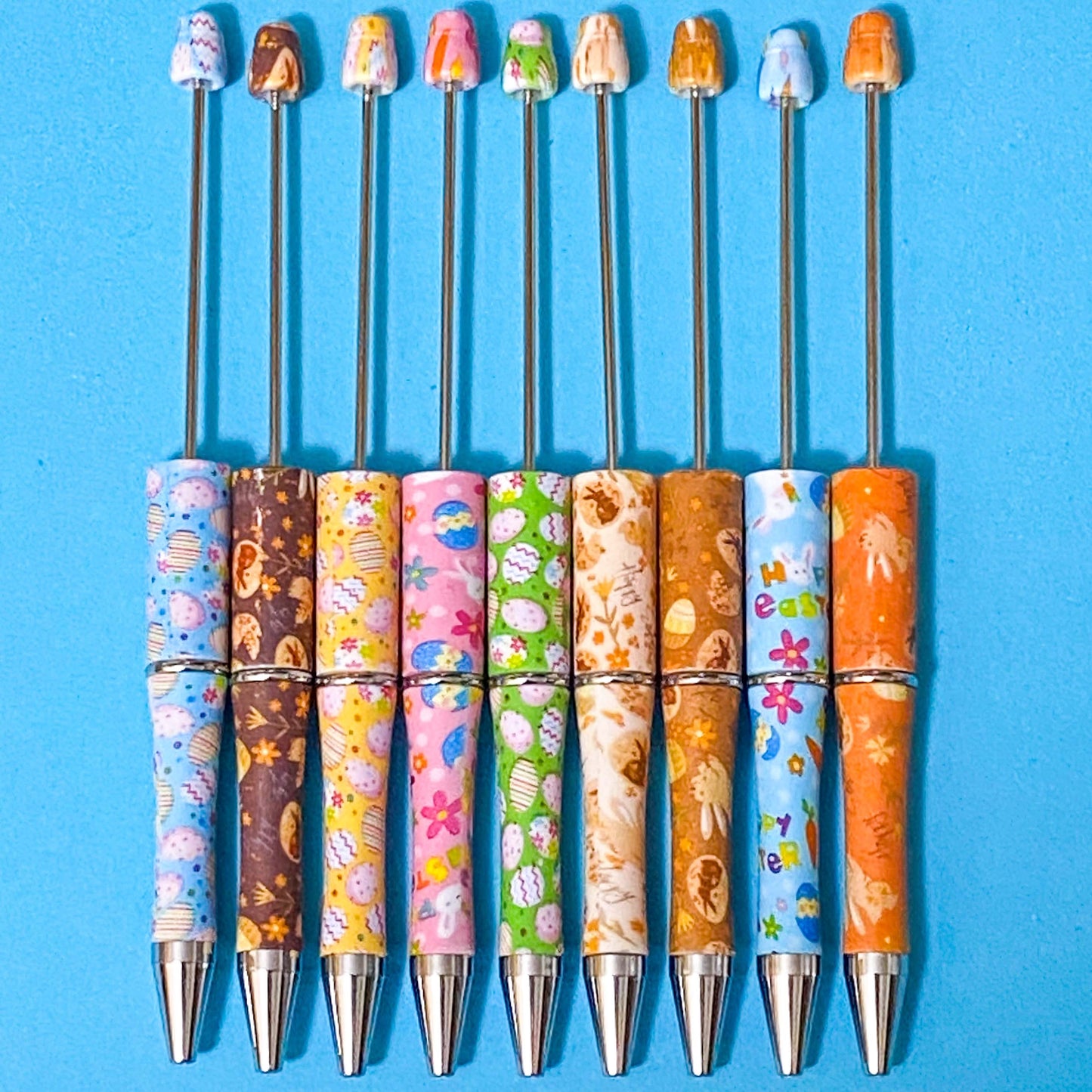 easter spring pen pens blank base bases blanks make your own beaded stationery cute kawaii uk black fine line ballpoint ink pastel colours orange blue pink green brown yellow cream twist up gift gifts shop store
