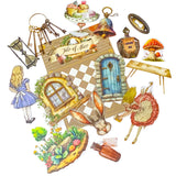 alice in wonderland cute kawaii clear plastic sticker stickers flake flakes pack tale of blue door rabbit white bunny key kets drink me eat me cake potion bottle window mushroom  toadstool table uk stationery planner addict supplies big large clear plastic pet pvc die cut cuts