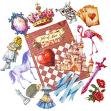 alice in wonderland cute kawaii clear plastic sticker stickers flake flakes pack tale of  rabbit white bunny rose red roses flower heart unicorn mirror sword palace castle flamingo flamingos hedgehog dress crown card cards playing messenger chess piece   uk stationery planner addict supplies big large clear plastic pet pvc die cut cuts