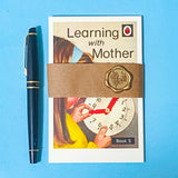 set of 5 vintage ladybird book cover illustrations with a kraft belly band and wax seal. learning with mother