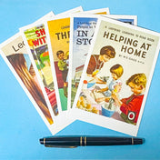 vintage ladybird book cover postcards set with nostalgic learning with mother illustrations