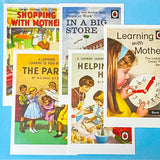 set of 5 vintage ladybird book covers about learning with mother and simple stories
