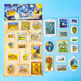 2 sheets of famous painting stickers with 3d raised frames by artists like van gogh and monet