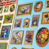 miniature oil painting raised floral stickers with 3d frames
