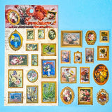 famous paintings of flowers as framed art stickers with raised frames on a blue background