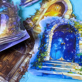 hidden worlds dreamgate fantasy portal large clear sticker pack with ornate doors, glowing entrances and magical celestial scenes