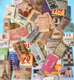 vintage ticket sticker set with travel labels, stamps and ephemera, collage designs, satin finish journaling stickers