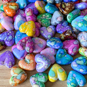 rainbow pebble marble marbled bead beads acrylic heart hearts large 15mm big beads uk cutre kawaii craft supplies shop store multicolour coloured pretty shiny rounded patterned