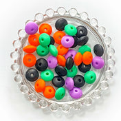 halloween spacer spacers bead beads bean abacus disc discs flattened 12mm by 7mm halloween spooky colours blend mix set bundle orange vivid green black and purple uk cute kawaii craft supplies shop store