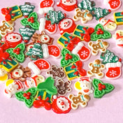 mini small acrylic flatback fb fbs flat back backs embellishments festive christmas set of pretty cute kawaii craft supplies shop store uk red green traditional holly tree santa snowman reindeer present wreath gingerbread man men 10mm 11mm