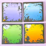 sticky memo memos pad note notes square 40 sheet sheets spooky halloween colouful bright green yellow orange lilac purple blue silhouette scary gift gifts stationery shop store uk cute kawaii planner addicts 