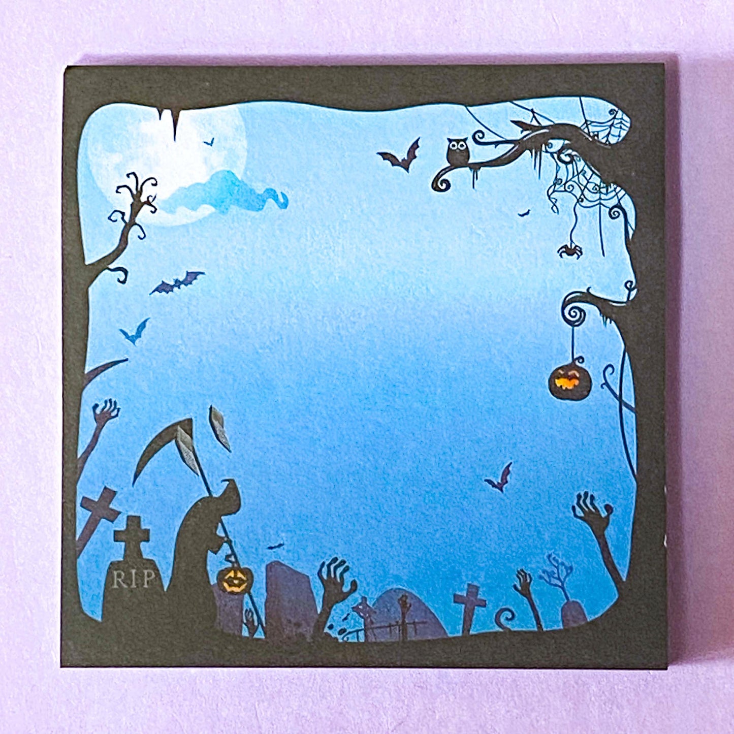 sticky memo memos pad note notes square 40 sheet sheets spooky halloween colouful bright green yellow orange lilac purple blue silhouette scary gift gifts stationery shop store uk cute kawaii planner addicts 