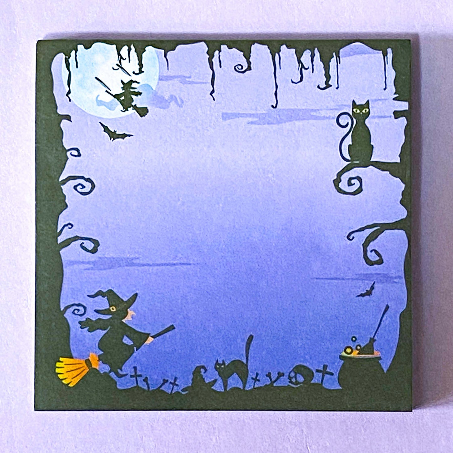 sticky memo memos pad note notes square 40 sheet sheets spooky halloween colouful bright green yellow orange lilac purple blue silhouette scary gift gifts stationery shop store uk cute kawaii planner addicts 