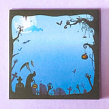 sticky memo memos pad note notes square 40 sheet sheets spooky halloween colouful bright green yellow orange lilac purple blue silhouette scary gift gifts stationery shop store uk cute kawaii planner addicts 