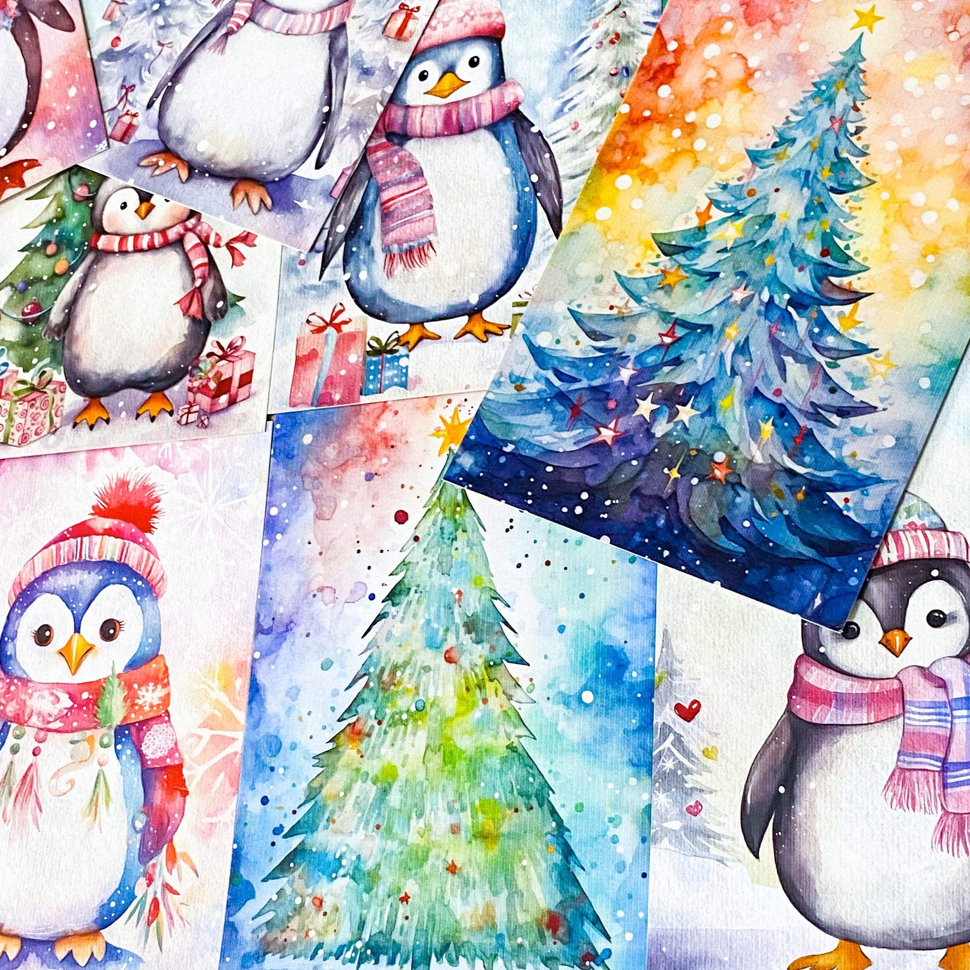christmas festive winter snow snowy postcard postcards post card cards blank stationery planner addict penguin penguins fir tree trees pretty colourful set of 3 pack uk cute kawaii 