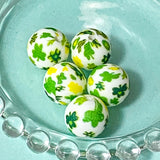 lemon lemons themed fruit fruits silicone bead beads jumbo very large big chunky uk cute kawaii green and yellow patterned craft supplies shop store pretty beaded pen pens make your own jewellery leaf leaves print 28mm 15mm round soft