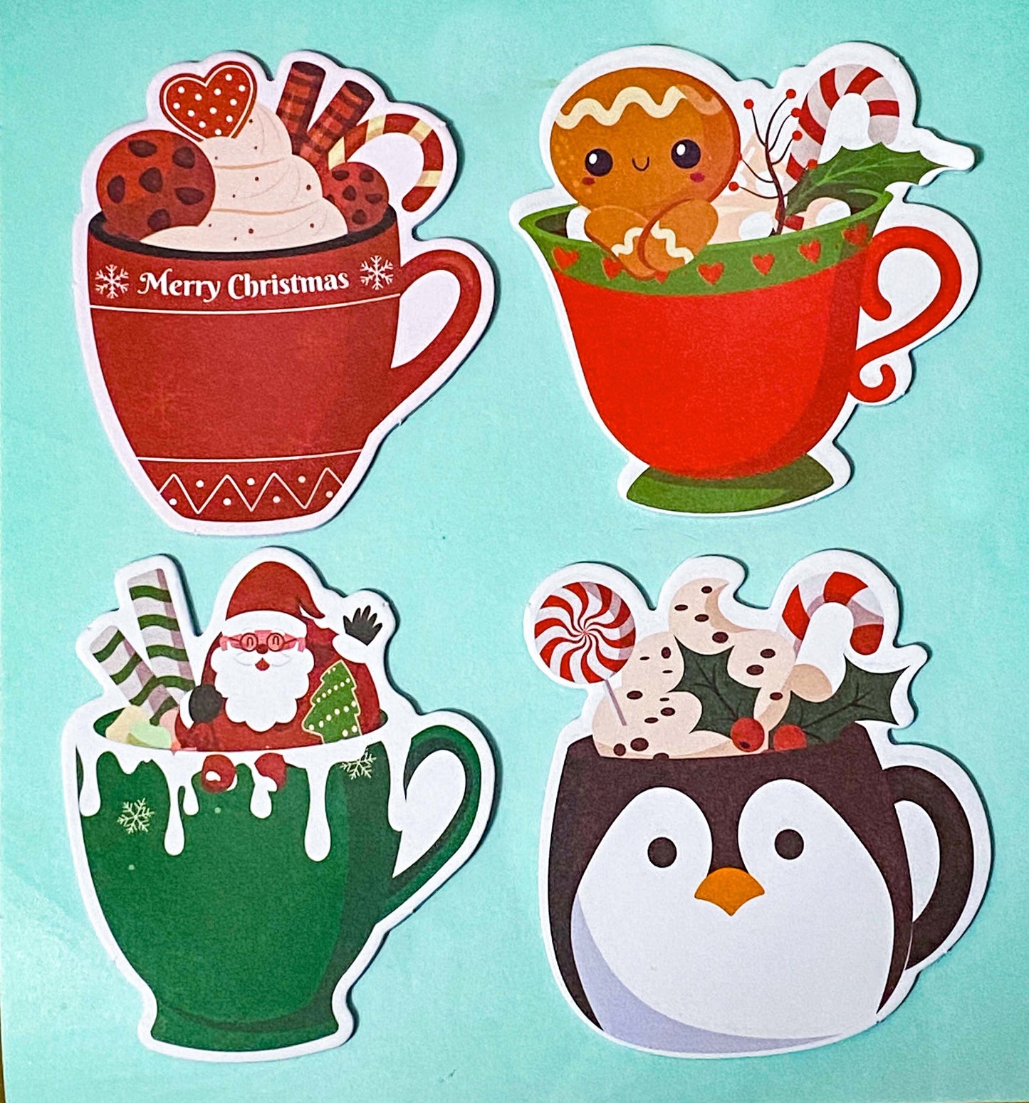 shaped sticky memo memos note pad pads notes kawaii cute festive christmas drink drinks cup cups mug mugs coffee hot chocolate uk stationery gift gifts shop store stocking filler fillers red green blue white snow snowman penguin santa reindeer