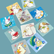 square mini small little easter spring bunny bunnies rabbit rabbits sticker stickers seals seal 25mm packaging supplies uk cute kawaii stationery shop store blue mint turquoise grey teal happy