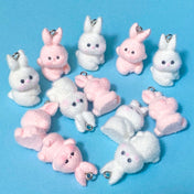 white rabbit pink bunny bunnies flocked soft furry fuzzy charm charms pendant pendants spring easter cute kawaii craft supplies shop store uk jewellery making fluffy 30mm 32mm
