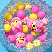 jumbo chunky very big large silicone easter spring bead beads chick chicks in egg pink yellow lemon hot pink pretty craft supplies make a beaded pen pens uk cute kawaii stationery shop store 15mm round 29mm 