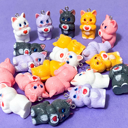very large jumbo big chunky cat charm charms pendant pendants 32mm uk cute kawaii raft supplies shop store resin yellow orange lilac purple white dark grey pink holding heart hearts