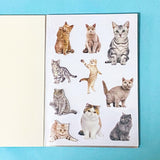 cat elf sticker book of 20 clear sheets of vintage cats and flowers pet stickers on a blue background