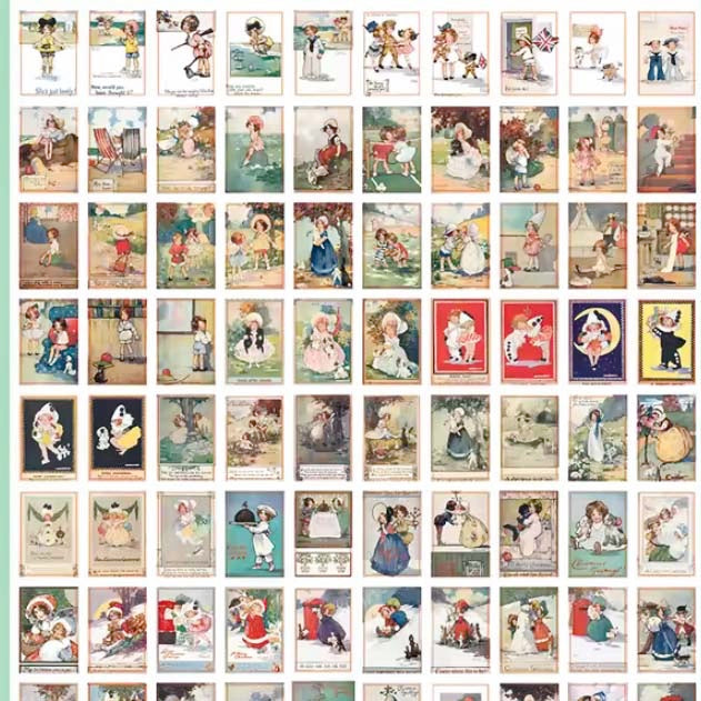 mini vintage storybook sticker book containing 100 retro illustration stickers
