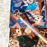 letterbox gift set with alice in wonderland vintage pouch, postcards, stickers and crystal ballpoint heart pen