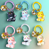 lucky cat cats kitty uk cute kawaii gift gifts shop store keyring keyring chain clip clips metal bag charm charms resin jingle bell bells pretty mini small black white blue yellow cream pink