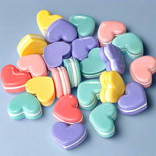 chunky biscuit heart shaped hearts cake cookie resin flatback flat back fb fbs embellishment uk craft supplies shop store pink yellow mint green purple lilac shiny glossy chunky resins 20mm