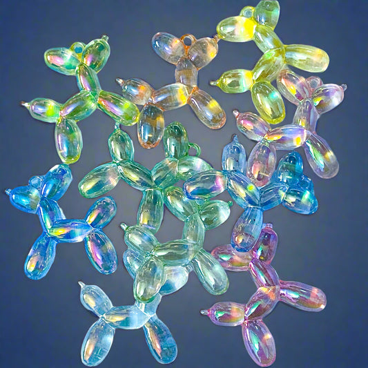 jumbo very big acrylic charm charms pendant pendants balloon balloons dog dogs puppy iridescent ab plastic resin craft supplies jewellery making shop store colourful pink blue green yellow clear uk