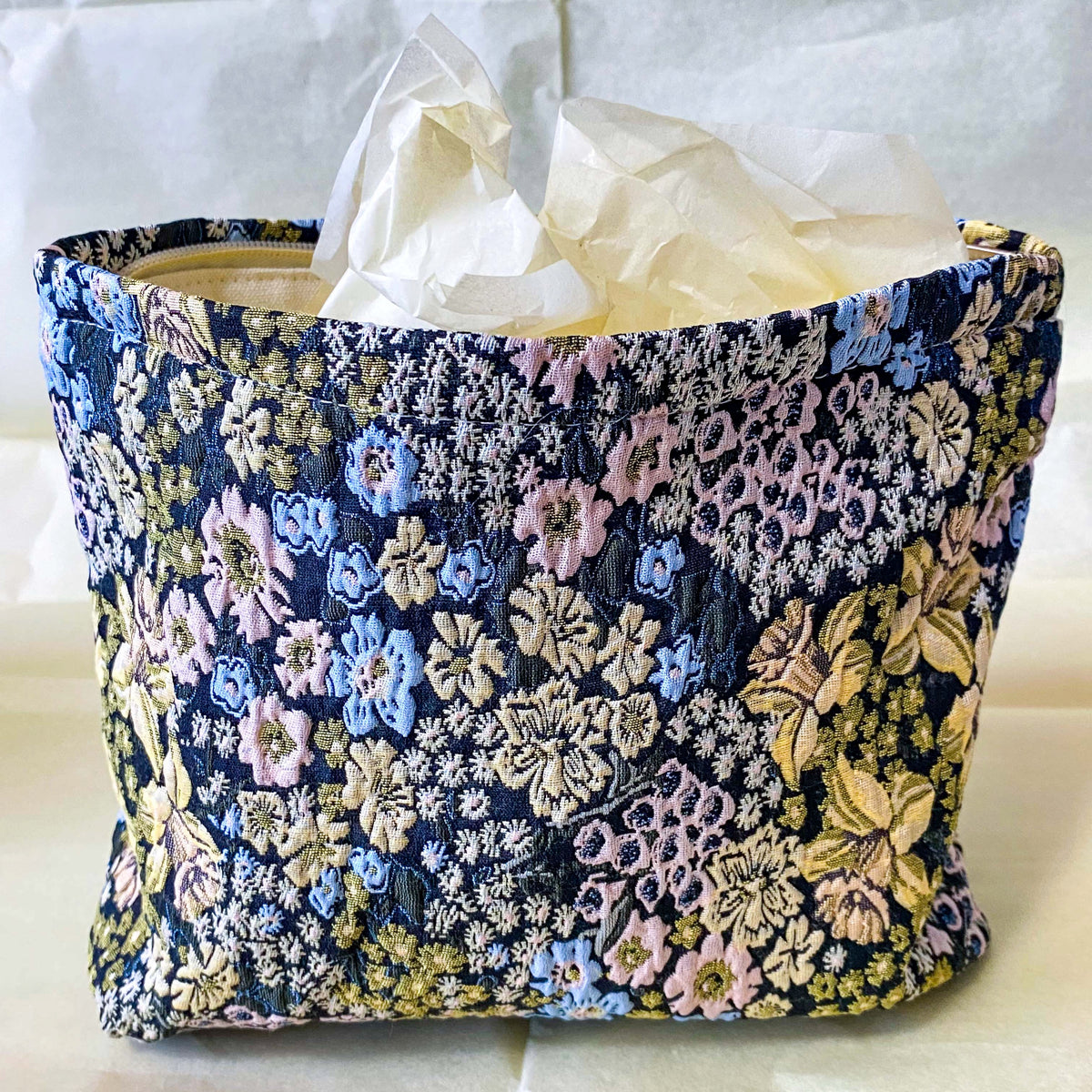 TWILIGHT COTTAGE GARDEN Large Tapestry Pouch | Lined Floral Cosmetic Bag