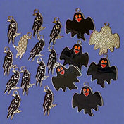 spooky halloween ghost ghosts black silver tone metal enamel enamelled charm charms pendant raven black bird birds magic magical stars crescent moon uk cute kawaii craft supplies jewellery making crow rook witchcraft
