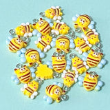 bee bees bumblebee honey honeybee resin charm charms pendant pendants silver tone metal hook cute kawaii craft supplies shop store uk jewellery findings yellow white blue adorable funny googly eye eyes 
