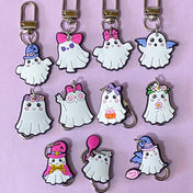 large floppy pvc soft keyring keyrings clip clips key bag charm ghost ghosts cute kawaii funny halloween gift gifts shop store uk pink lilac white cerise pretty present