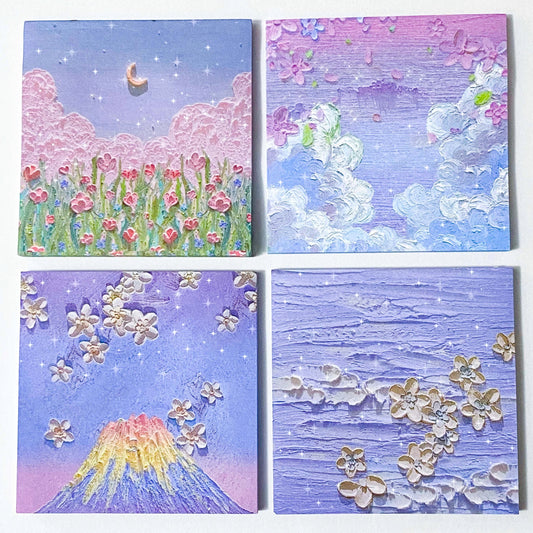 sticky memo memos pad note notes square art painted painting oil nature blue purple lilac flower flowers floral uk cute kawaii stationery pink cloud clouds mountain fuji meadow blossom blossoms spring textured pretty