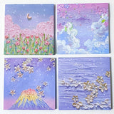 sticky memo memos pad note notes square art painted painting oil nature blue purple lilac flower flowers floral uk cute kawaii stationery pink cloud clouds mountain fuji meadow blossom blossoms spring textured pretty