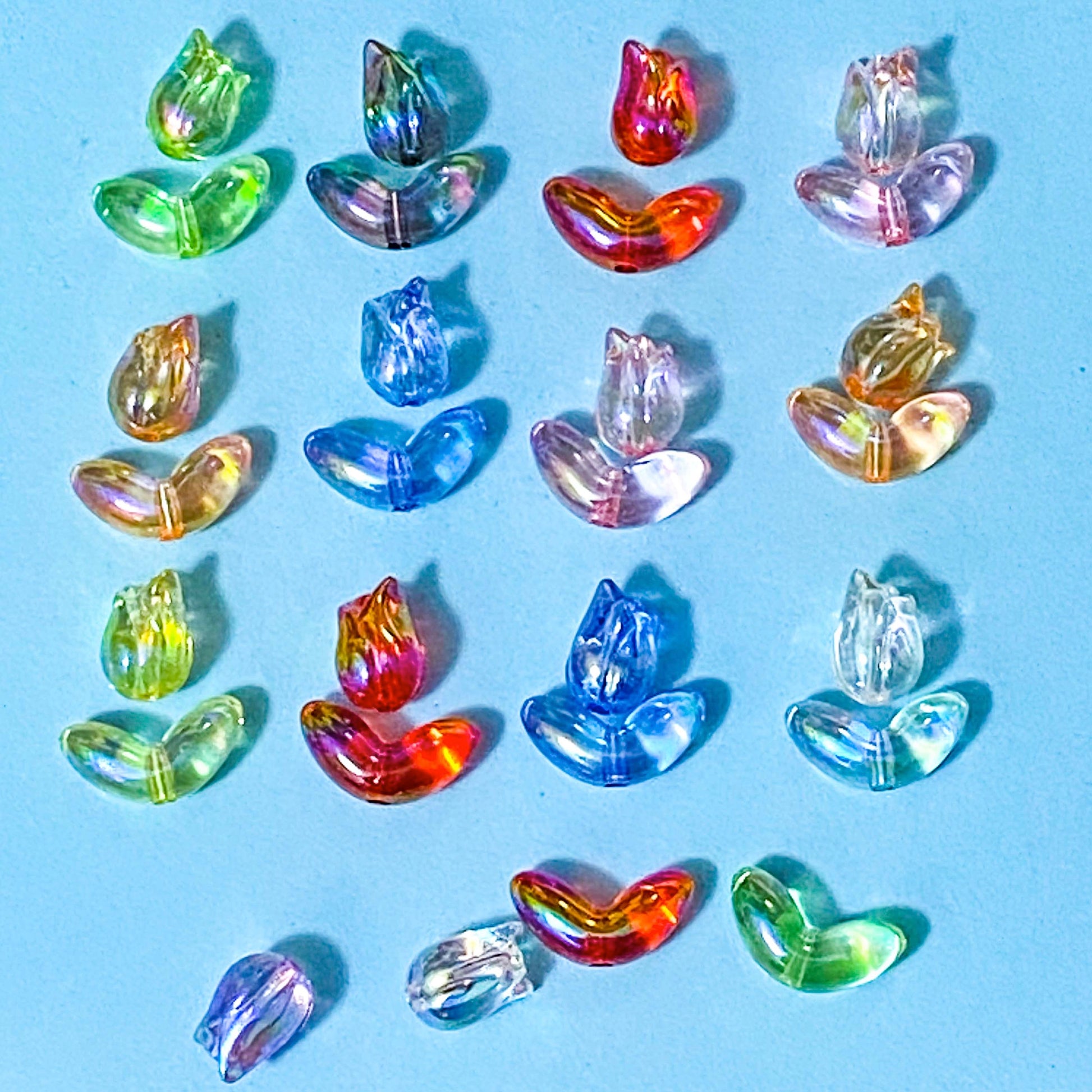 large tulip bead beads flower flowers floral floral leaf bud 2 piece set acrylic jumbo big for making beaded pen pens cute kawaii craft supplies shop store uk red blue orange green pink yellow rainbow iridescent clear