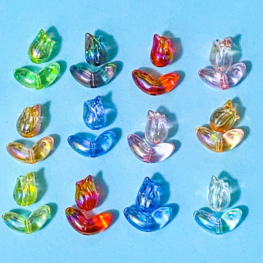 large tulip bead beads flower flowers floral floral leaf bud 2 piece set acrylic jumbo big for making beaded pen pens cute kawaii craft supplies shop store uk red blue orange green pink yellow rainbow iridescent clear