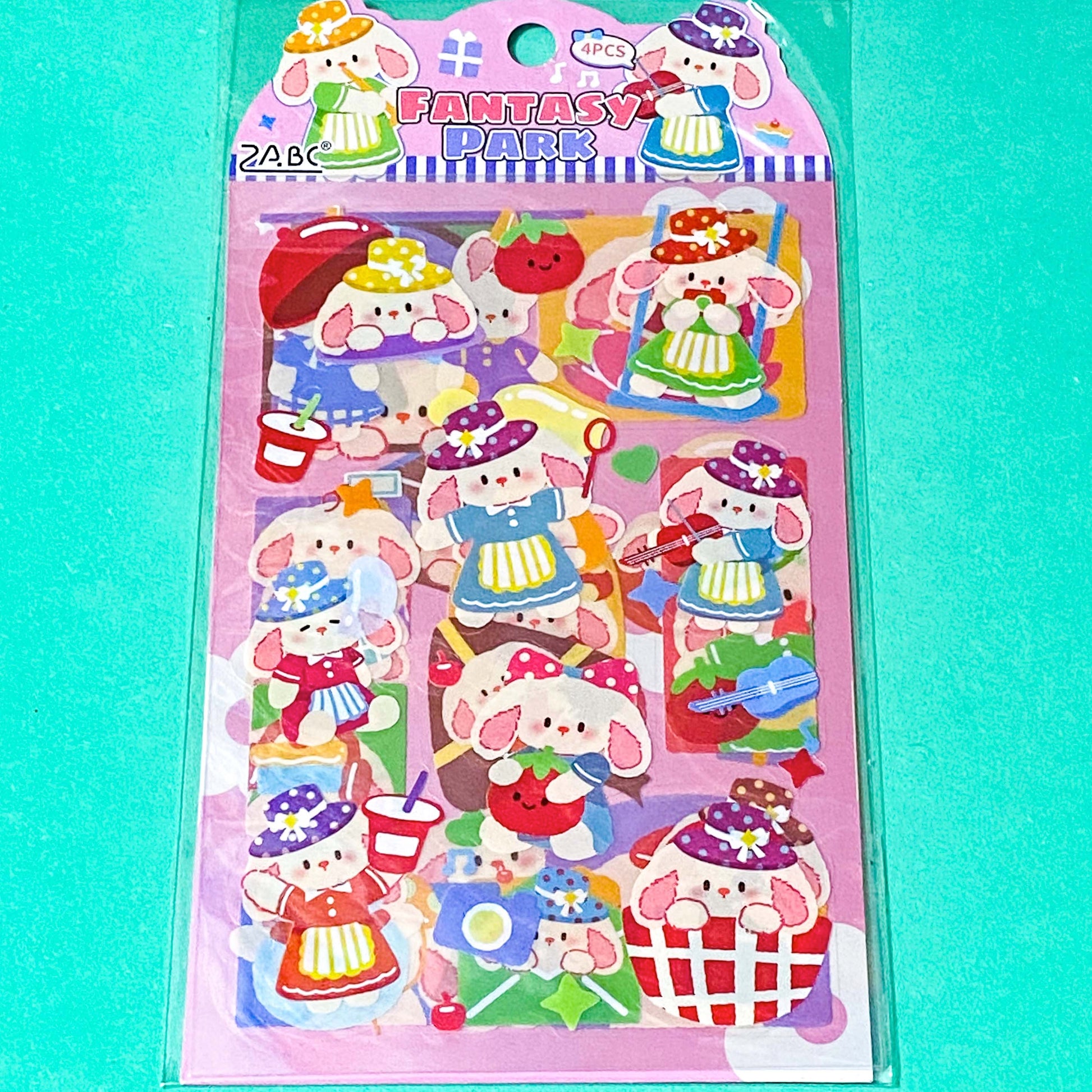 bear brown bears cute kawaii cat cats black kitten bunny bunnies rabbit rabbits puppy dog dogs sticker sheets pack of 4 clear plastic colourful stationery supplies shop store uk set gift gifts pretty pink red lilac yellow