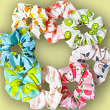 scrunchie scrunchies hair accessory accessories fabric pretty fruit fruits uk cute kawaii lemon orange pink blue yellow cream white patterned strawberry mango kiwi avocado peach