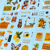 pack of vintage style clear sticker sheets featuring butterflies, flowers, labels and botanical illustrations on transparent background