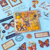 pack of vintage style clear sticker sheets featuring butterflies, flowers, labels and botanical illustrations on transparent background
