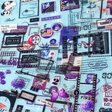 pack of 25 clear sticker sheets featuring purple vintage collage elements including butterflies, flowers, labels and decorative frames