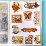 vintage butterfly botanical sticker book with 20 pages of clear ephemera stickers and antique nature illustrations, cards and labels