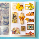 vintage butterfly botanical sticker book with 20 pages of clear ephemera stickers and antique nature illustrations, cards and labels
