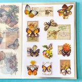 vintage butterfly botanical sticker book with 20 pages of clear ephemera stickers and antique nature illustrations, cards and labels