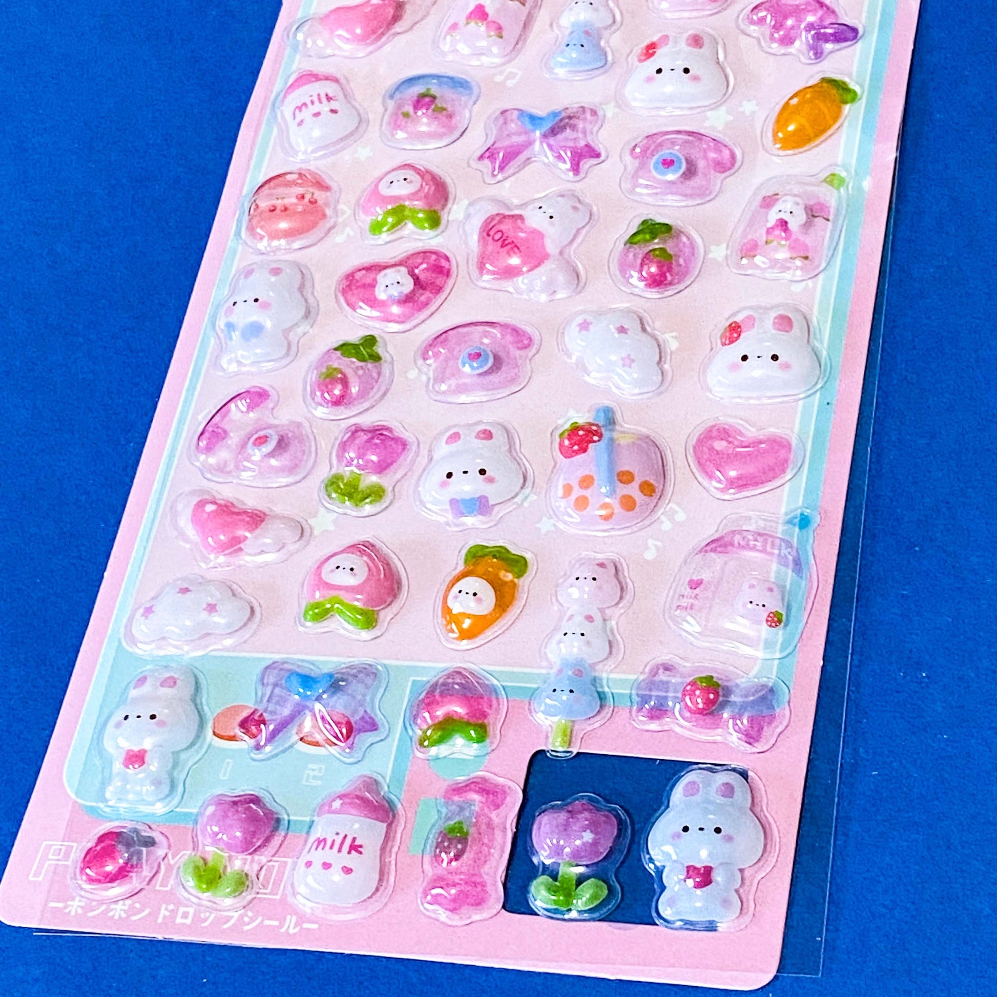kawaii raised 3d dome sticker sheet with cute animals and pastel foods